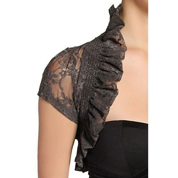 Fashion Secrets Juniors Short Sleeve Lace Bolero Shrug Cardigan (Juniors'medium, Prada Grey)