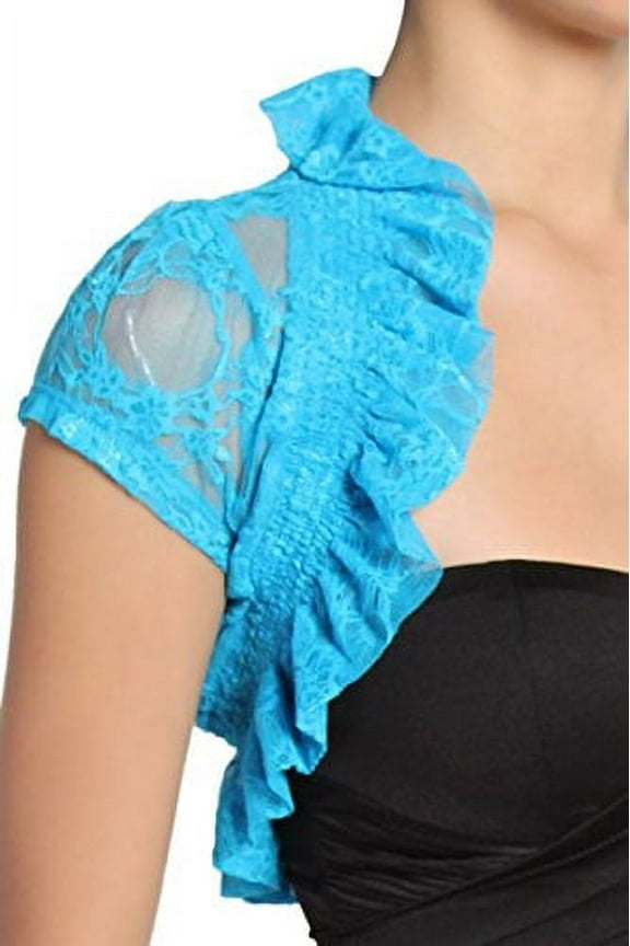 Juniors Short Sleeve Lace Bolero Shrug Cardigan (Juniors'medium, Sky Blue)