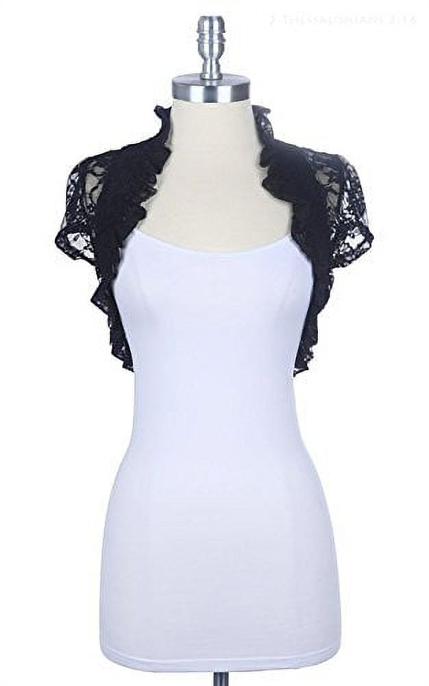 Fashion Secrets New Short Sleeve Lace Bolero Shrug Cardigan (Small, Black) 