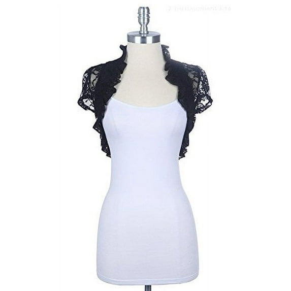 Fashion Secrets New Short Sleeve Lace Bolero Shrug Cardigan (large, Black)