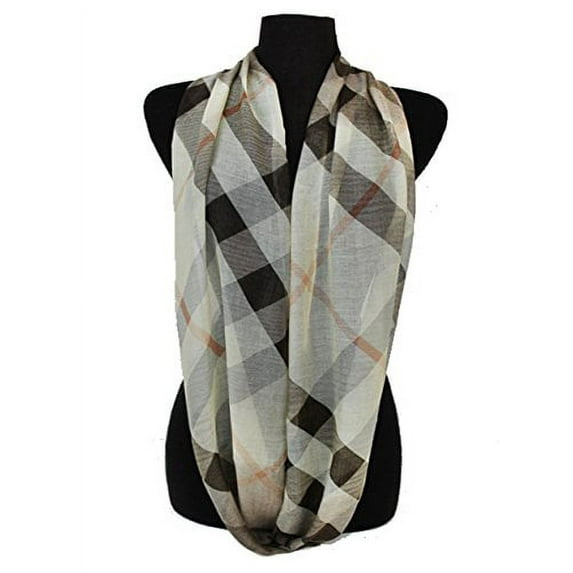 Fashion Secrets Women Checked and Plaid Pattern Super Softness Infinity Scarf (Beige)