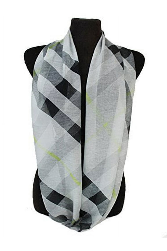 Women Checked and Plaid Pattern Super Softness Infinity Scarf (Gray)