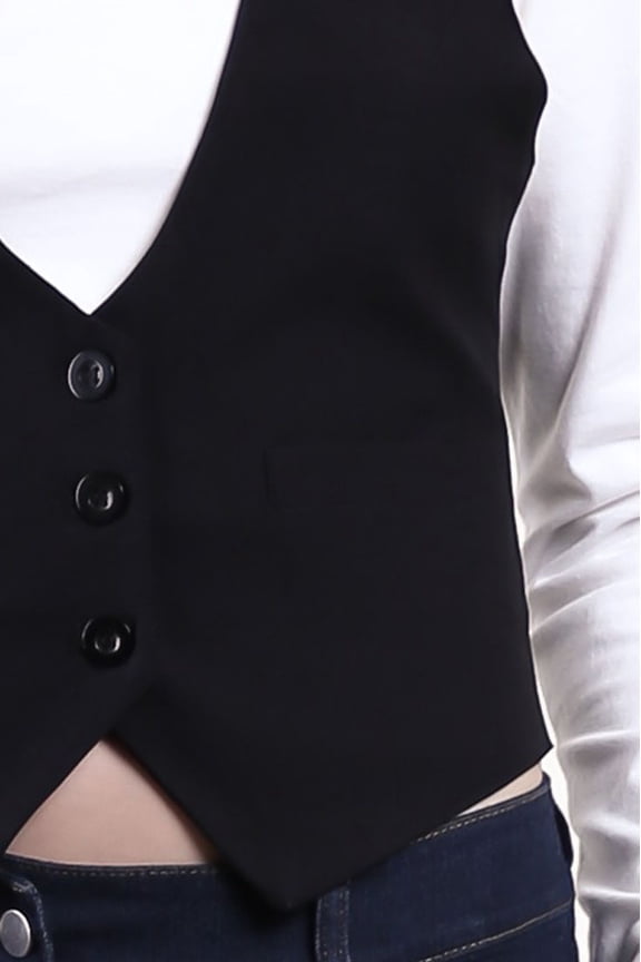 Women Racerback Satin Back Waistcoat Black Vest (Medium, Black)