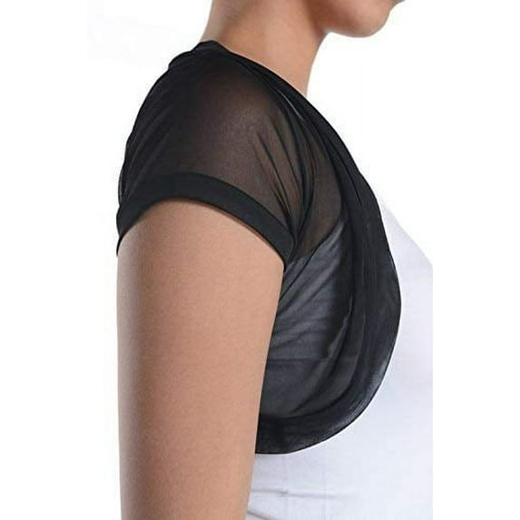 Fashion Secrets Women Short Sleeves Sheer Chiffon Bolero Shrug Short Cardigan (Black, X Large)