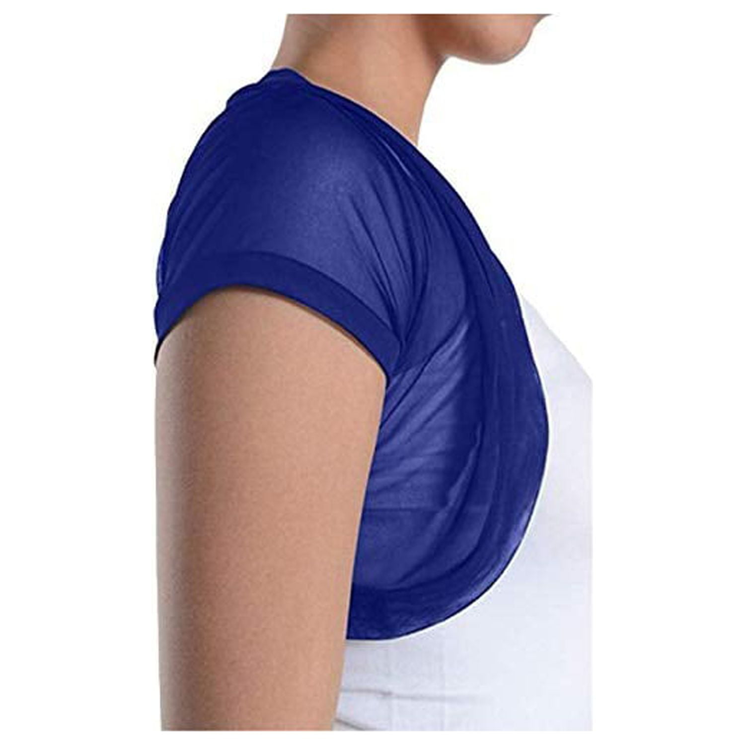Fashion Secrets Women Short Sleeves Sheer Chiffon Bolero Shrug Short Cardigan Navy Blue Medium