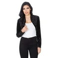 thumbnail image 1 of Fashion Secrets Women`s Collarless Open Front Velvet Bolero Shrug Cardigan Cropped Jacket (Black, Small), 1 of 1