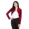 thumbnail image 1 of Fashion Secrets Women's Collarless Velvet Velour Bolero Shrug Cardigan (Medium, Burgundy Red), 1 of 5