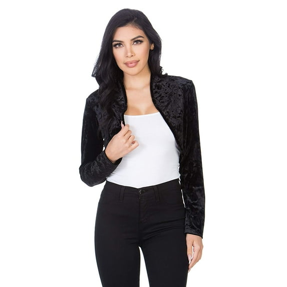 Fashion Secrets Women's Collarless Velvet Velour Bolero Shrug Cardigan (XX-Large, Black)