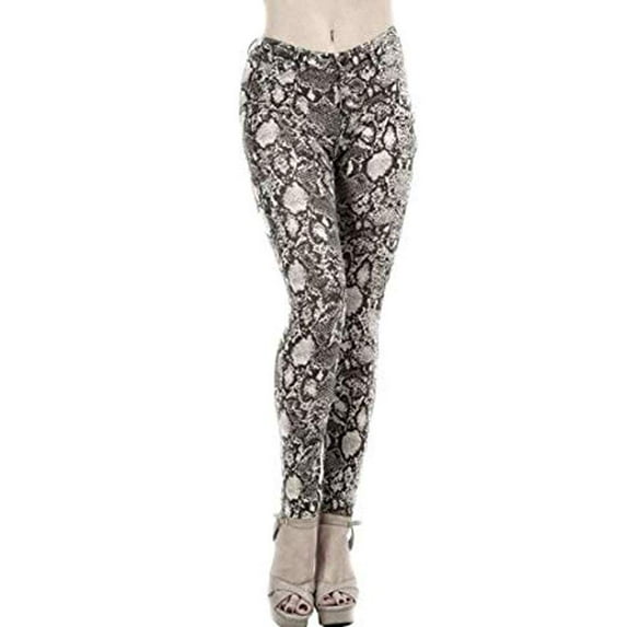 Fashion Secrets Women's Leopard Cheetah Animal Print Slim Pants (Medium, Black & White)
