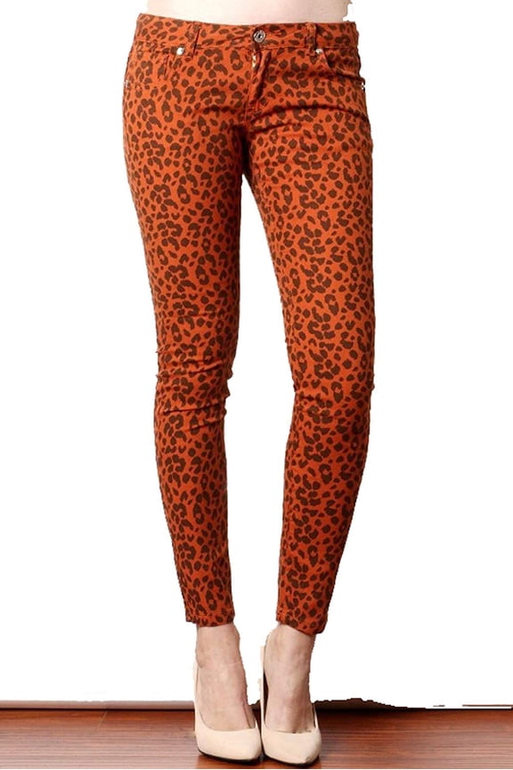 Women's Leopard Cheetah Animal Print Slim Pants (Small, Orange)