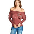 thumbnail image 1 of Fashion Secrets Women`s Off The Shoulder Ruffle Embroidered Rayon Jersey Embroidered (Dark Mauve, M), 1 of 1
