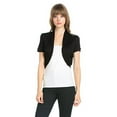 thumbnail image 1 of Fashion Secrets Women's Pleated Sides Short Sleeves Rayon Bolero Shrug Cardigan (Large, Black), 1 of 5