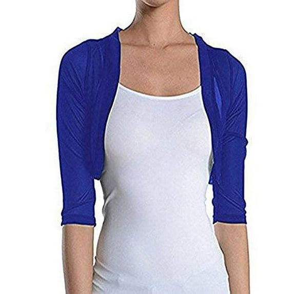 Fashion Secrets Women's Sheer Chiffon Bolero Shrug Jacket Cardigan 3/4 Sleeve (Dark Royal Blue, X-Large)