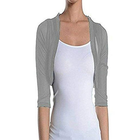 Fashion Secrets Women's Sheer Chiffon Bolero Shrug Jacket Cardigan 3/4 Sleeve (Grey, X-Large)