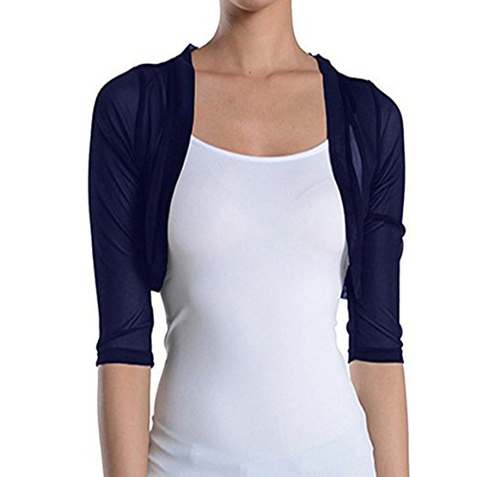 トップス draw drawers arm bolero navy Fashion-Secrets-Women-s-Sheer-