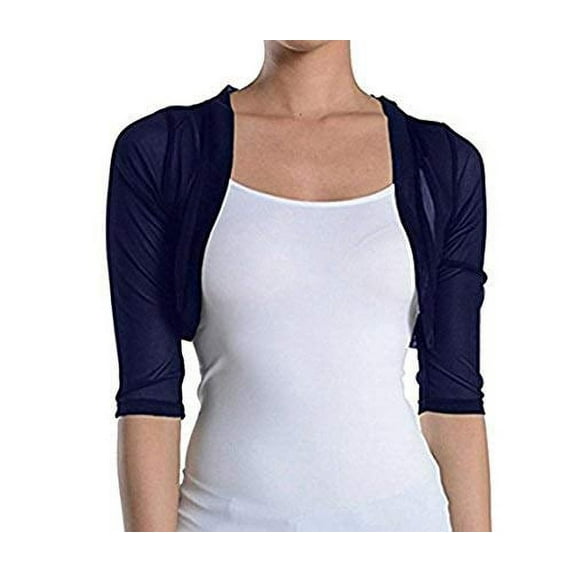 Fashion Secrets Women's Sheer Chiffon Bolero Shrug Jacket Cardigan 3/4 Sleeve (Navy, XXX-Large)