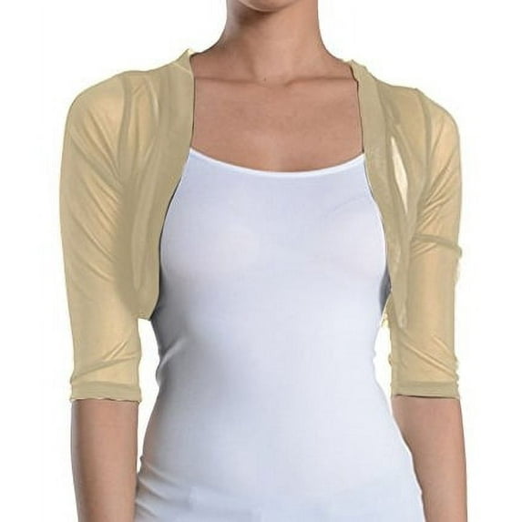 Fashion Secrets Women's Sheer Chiffon Bolero Shrug Jacket Cardigan 3/4 Sleeve (X-Small, Taupe)