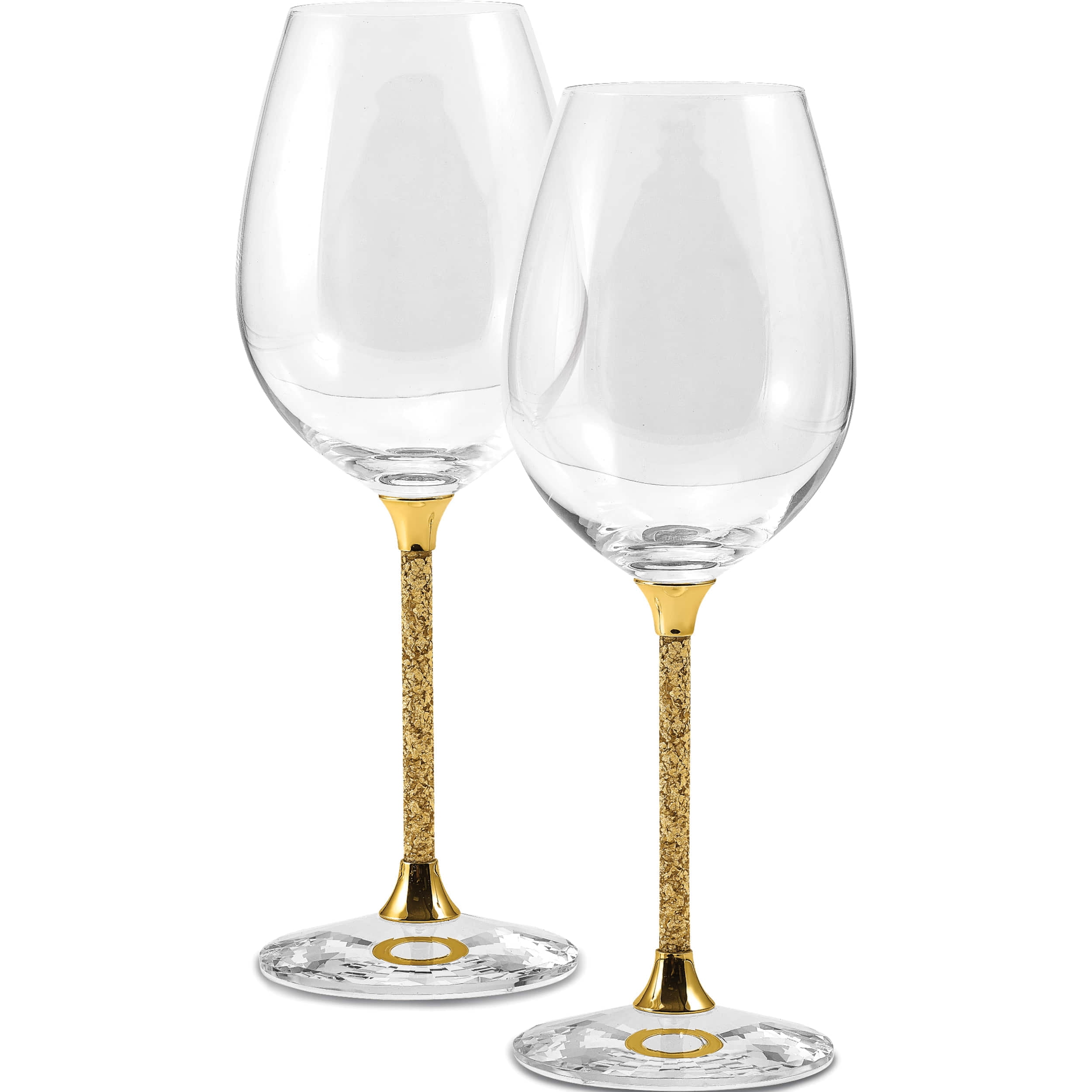 Fashion Set Of 2 Wine Glasses With 24K Gold Flake Stems Gift Bag (3.25 X 3.25) Made In China jcg110