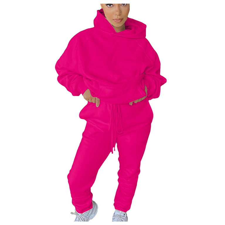 Fashion Set! Two Piece Outfits For Women Warm Fleece Lined Jogger Set Many  Sizes Hot Pink