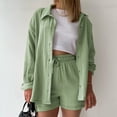 thumbnail image 1 of Fashion Set Womens Shorts Set Long Sleeve Shirt Suit Shorts Two Piece Set Basic Shirt Top And Shorts Set Bathing Suit Bottom Women plus Size Bathing Cover Summer Wear Bathing Suit Cover up Womens Swim, 1 of 6