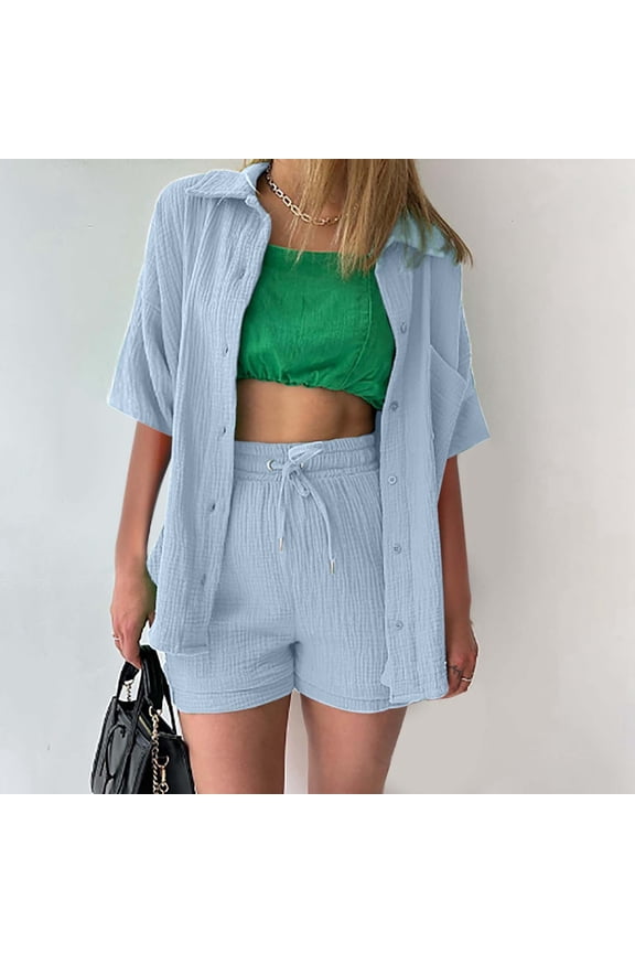 Fashion Set Womens Shorts Set Shirt Suit Shorts Two Piece Set Basic Shirt Top And Shorts Set Bathing Suit Dress Cover Swimsuits for Juniors Girls Swimming Suite for Woman Women Swimming Trunks Woman