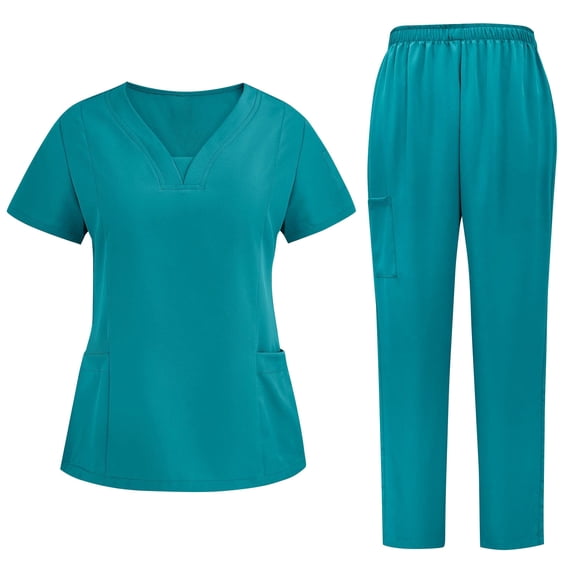 Fashion Sets 2 Piece Outfits,Scrub Sets for Women Loose Fit Stretch V Neck Top and Elastic Waist Cargo Pants Nursing Uniform with Pockets