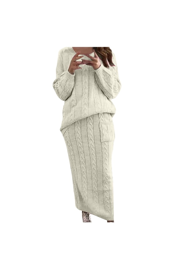 Fashion Sets 2 Piece Outfits,Women's Winter Chunky Cable Knit Long Skirt 2 Piece Outfit Sweater Sets
