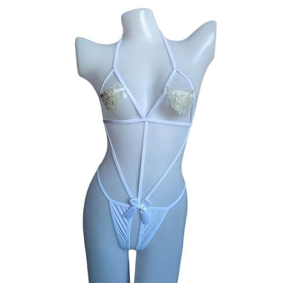 Fashion Sets for Women Trendy, Lingerie For Women Halter Lingerie Teddy One Piece Bodysuit Bow Lingerie Gift for Bride