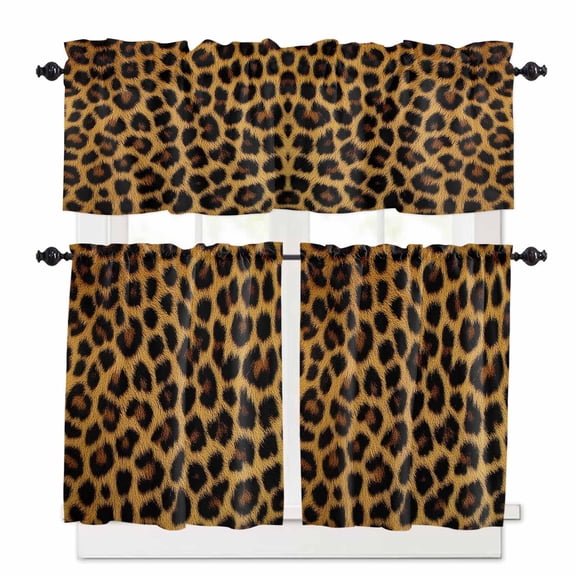 Fashion Sexy Animal Kitchen Curtains Valances and Tiers Set of 3, 24 Inch Length Tier Curtains and Valance Rod Pocket Valance Curtains Set for Kitchen Bathroom Small Windows