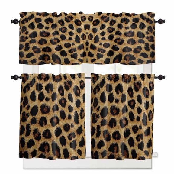 Fashion Sexy Animal Kitchen Curtains Valances and Tiers Set of 3, 24 Inch Length Tier Curtains and Valance Rod Pocket Valance Curtains Set for Kitchen Bathroom Small Windows