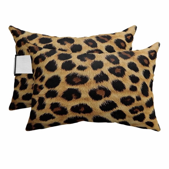 Fashion Sexy Animal Outdoor Chaise Lounge Pillows Retro Brown Leopard Print Lumbar Pillows with Insert Adjustable Elastic Strap Headrest Pillow for Recliner Patio Chair 2 Pack 11x16 Inch