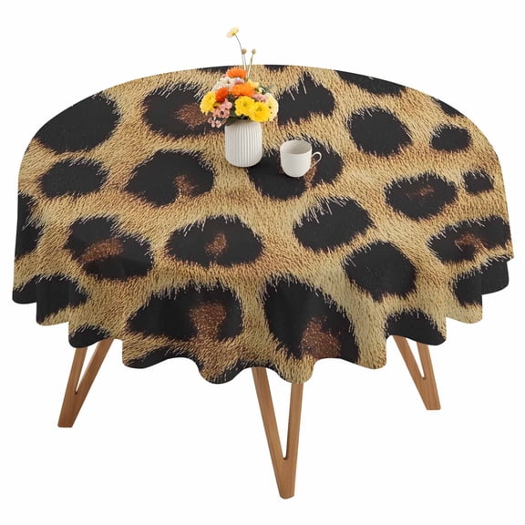 Fashion Sexy Animal Round Tablecloth 54 inches Retro Brown Leopard Print Waterproof Oil-Proof Table Cloth Round Table Cover for Holiday Party Picnic Dinner Decor Indoor and Outdoor Use