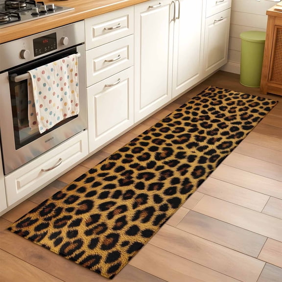 Fashion Sexy Animal Runner Rug for Hallway 2x6ft, Vintage Brown Leopard Print Non Slip Floor Mat Washable Low-Profile Indoor Carpet for Living Room, Bedroom, Dining Room