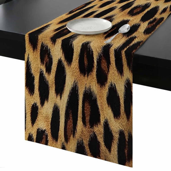 Fashion Sexy Animal Table Runner 13x48 Inch Retro Brown Leopard Print Table Runner Non-Slip Dresser Scarves for Holiday Decorations, Party, Dinner and Gatherings, 1 Pack