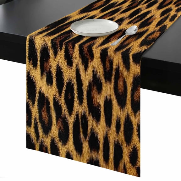 Fashion Sexy Animal Table Runner 13x48 Inch Vintage Brown Leopard Print Table Runner Non-Slip Dresser Scarves for Holiday Decorations, Party, Dinner and Gatherings, 1 Pack