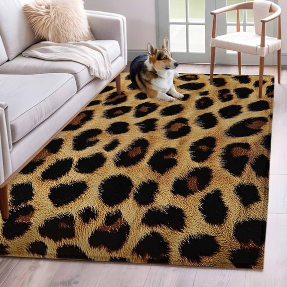 Fashion Sexy Animal Washable Area Rug 3x5 111 Retro Brown Leopard Print Low-Profile Large Area Rugs with Non Slip Backing Indoor Floor Carpet for Entrance Living Room Bedroom Home Office