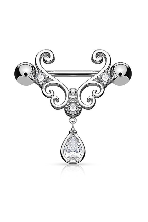 Fashion Sexy Nipple Ring Rhinestone Dangle Chain Body Piercing Barbell Jewelry