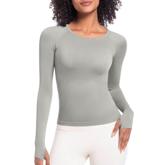 Fashion Sexy Tops For Women Casual Solid Color Sports Yoga Drying Long Sleeved Round Neck Gray Tops Clothes Outfits 2025 S-XL