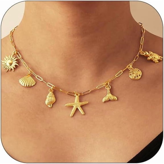 Fashion Shell Sun Starfish Summer Beach Necklace Simple Niche Wear Women