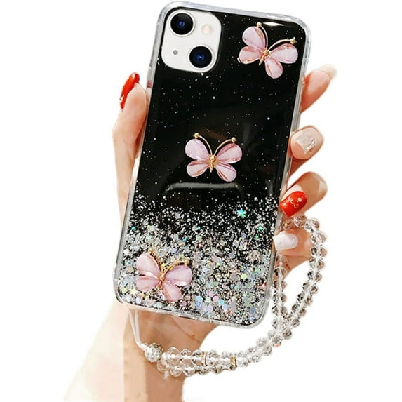Fashion Shiny Exquisite Butterfly TPU Phone Case for iPhone Case Pro Max/Pro/Plus 15 Protective Cover Thin Light Clear Glittering Sequins Bumper