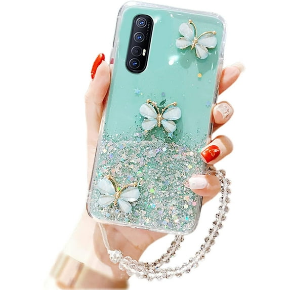 Fashion Shiny Exquisite Butterfly TPU Phone case for Samsung Galaxy A11 A21 S A31 A51 A71 A81 A91 4G Protective Cover Popular Thin Light Clear Glittering Sequins Bumper(Green,A11)