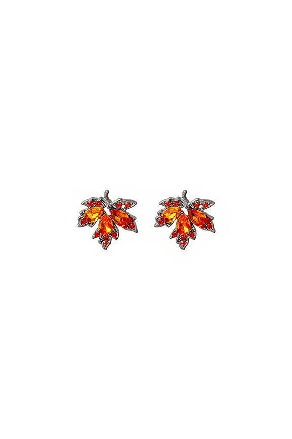 Fashion Shiny Red Crystal Zircon Maple Leaves Stud Earrings Women Jewelry Gift-default