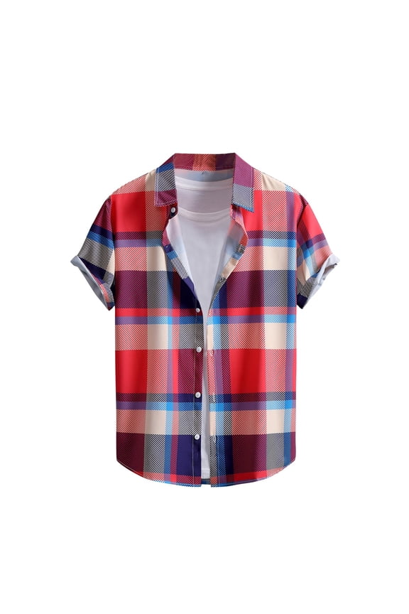 Fashion Shirt for Men,Men Casual Plaid Button Shirt Summer Collar Short Sleeve Tees Top Clothing