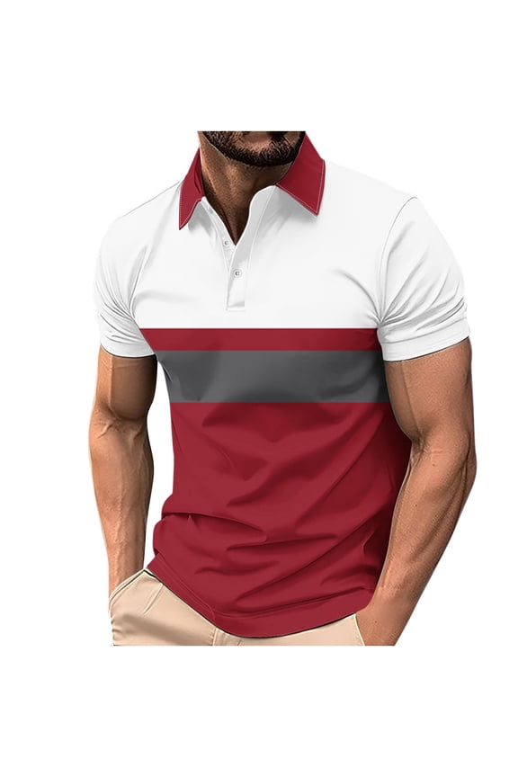 Fashion Shirt for Men,Men's Summer Shirts Casual Striped Short Sleeve Tees Trendy Button Collared V Neck Slim Fit Tops