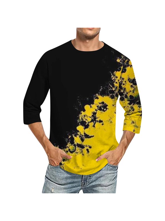 Fashion Shirt for Men,Mens Gradient Color T Shirts 3/4 Sleeve Crewneck Jersey Basic Tee Tops Trendy Casual Plus Size Loose Fit T Shirts