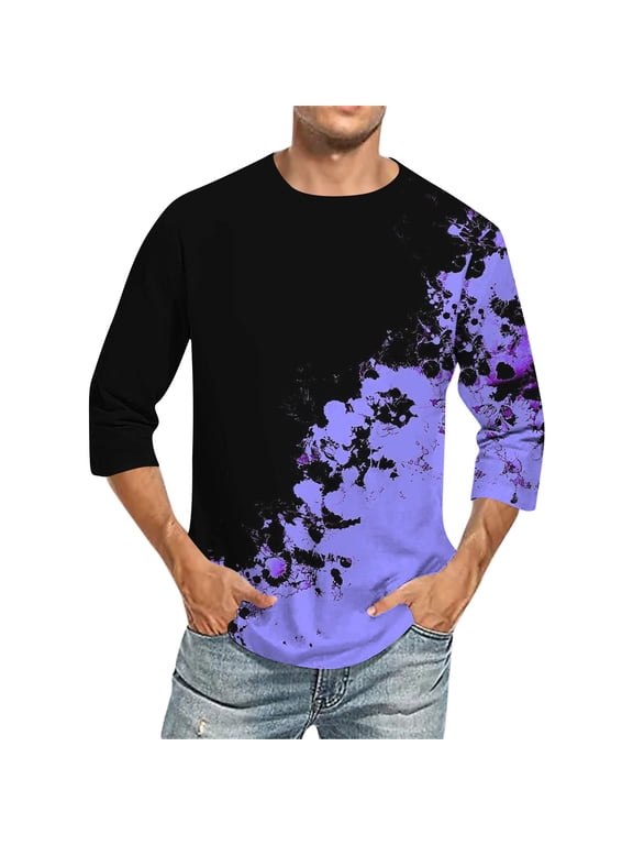 Fashion Shirt for Men,Mens Gradient Color T Shirts 3/4 Sleeve Crewneck Jersey Basic Tee Tops Trendy Casual Plus Size Loose Fit T Shirts