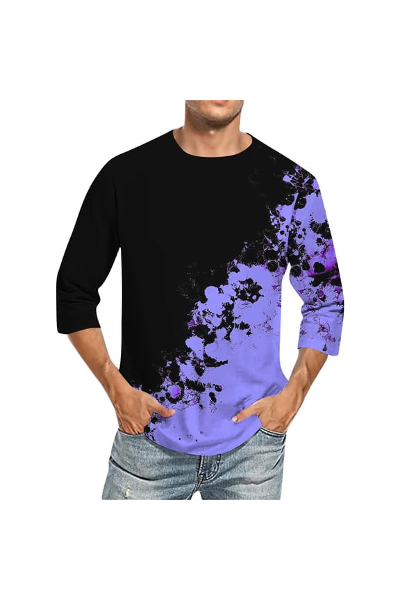 Fashion Shirt for Men,Mens Gradient Color T Shirts 3/4 Sleeve Crewneck Jersey Basic Tee Tops Trendy Casual Plus Size Loose Fit T Shirts