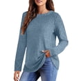 thumbnail image 1 of Fashion Shirts Tops for Womens Plus Size Casual Loose Round Neck Brushed Ribbed Solid Color Top Long Sleeve T-shirt, 1 of 7