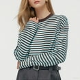 thumbnail image 1 of Fashion Shirts Tops for Womens Plus Size Loose Casual Striped Color Blocking Round Neck Long Sleeved Top, 1 of 6