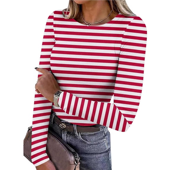 Fashion Shirts Tops for Womens Plus Size Printing Casual Round Neck Long Sleeve Tops T-shirt Blouses